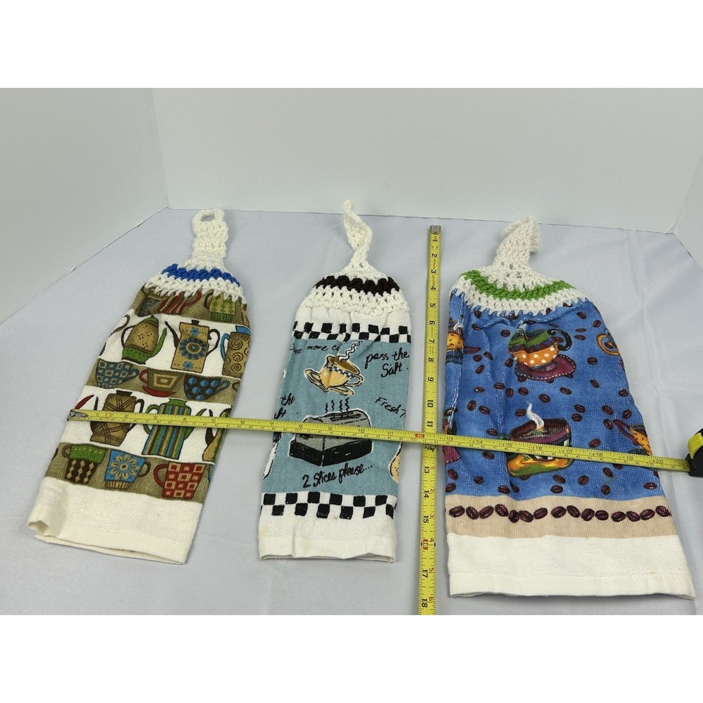 Coffee Theme Hanging Kitchen Towels Set of 7 Crochet Top Farmhouse Cute - Picture 8 of 8